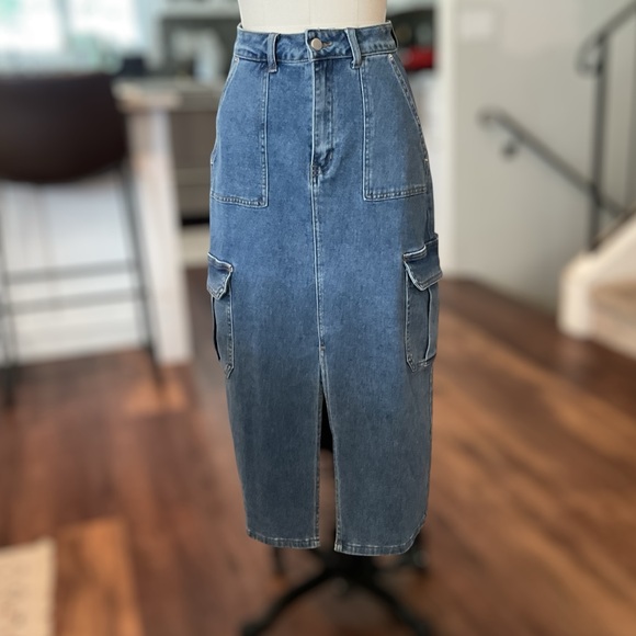 Golden Denim Jeans Women’s Jean Cargo Skirt Midi Maxi NWOT Medium - Picture 6 of 13